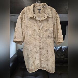 Van Heusen Cream and Brown Floral Patterned Shirt, Big And Tall